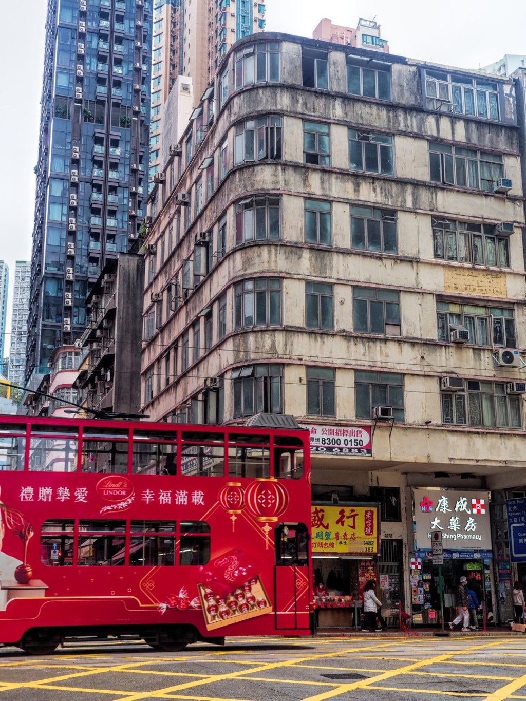 A tram in Shau Kei Wan, a historic neighbourhood where modern high-rises tower over post-war tenement buildings. Photo: Martin Williams