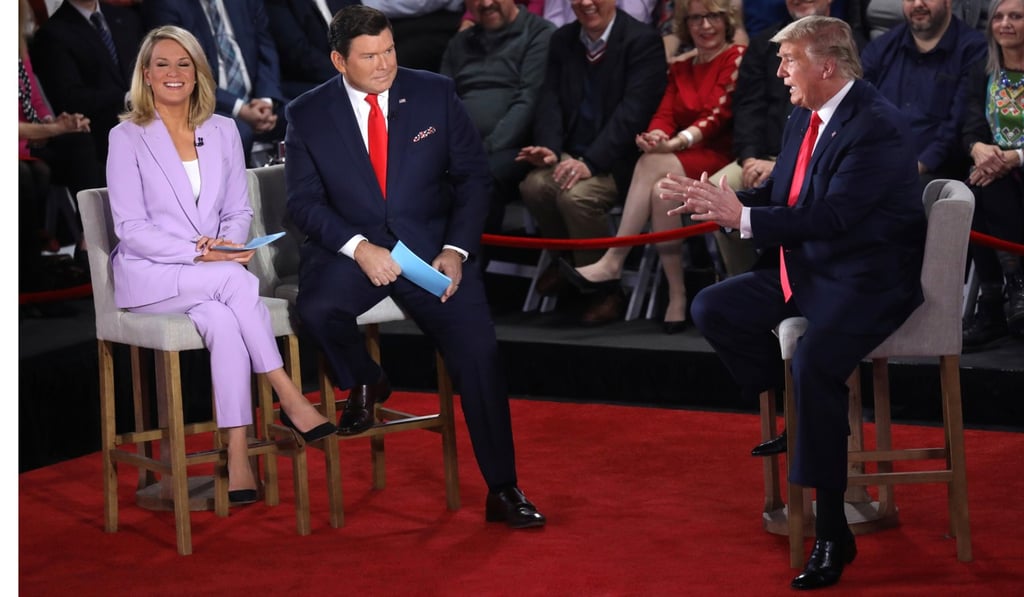 US President Donald Trump participates in a Fox News town hall event with moderators Martha MacCallum and Bret Baier. Photo: Reuters