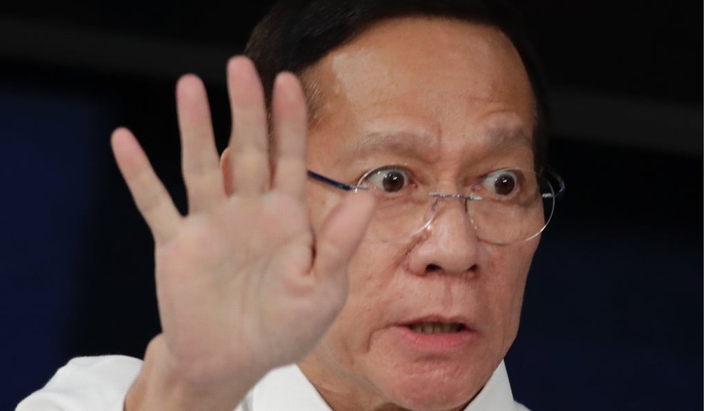 Philippine Health Secretary Francisco Duque gestures during a press conference on Monday. Photo: EPA Philippine Health Secretary Francisco Duque gestures during a press conference on Monday. Photo: EPA