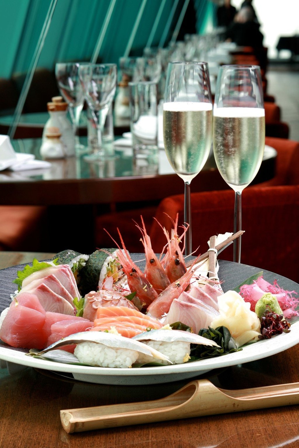 A sushi and sashimi platter at Aqua’s Sunday brunch.