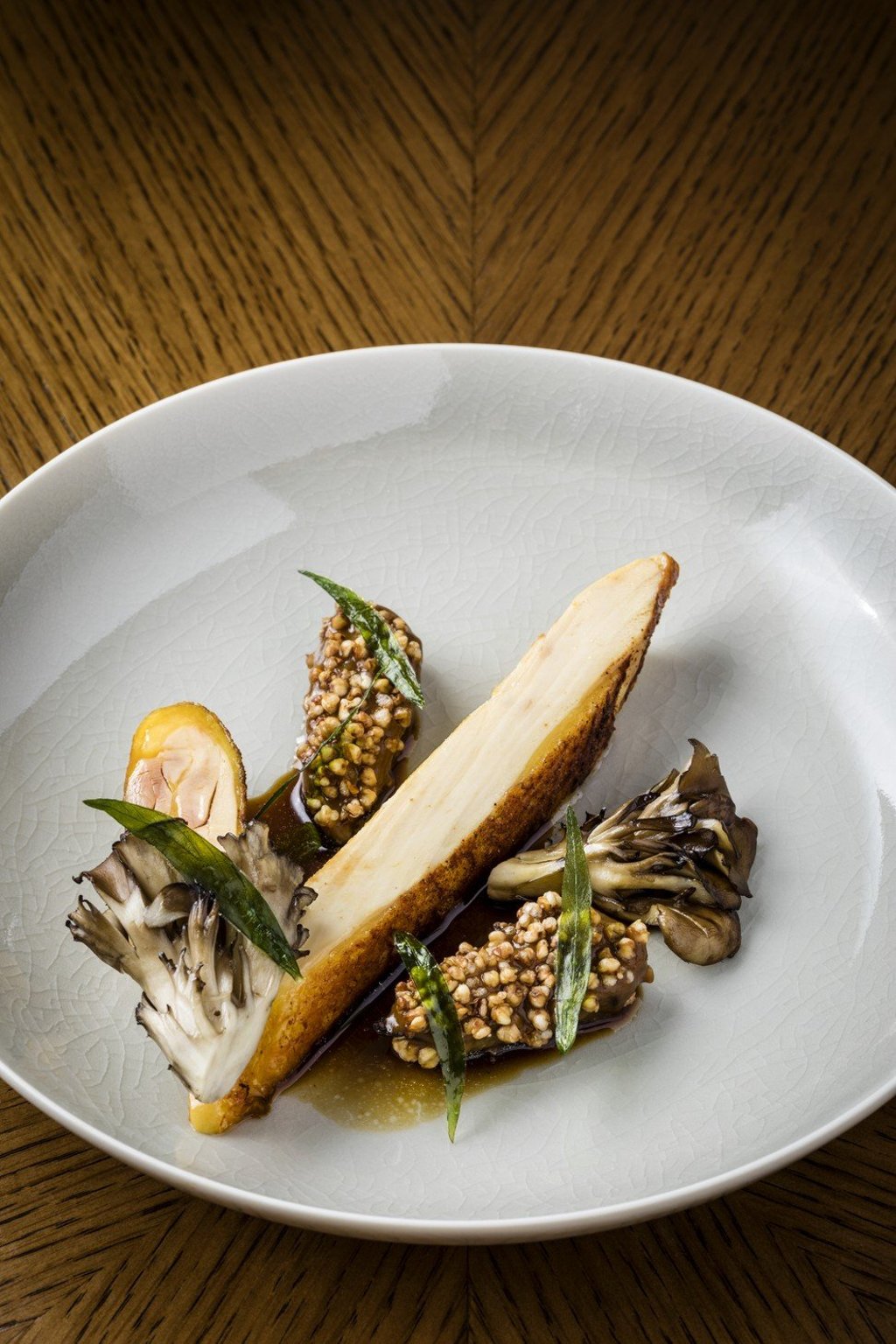 Longgang chicken, baby aubergine, maitake mushrooms and buckwheat tarragon. Longgang chicken, baby aubergine, maitake mushrooms and buckwheat tarragon.