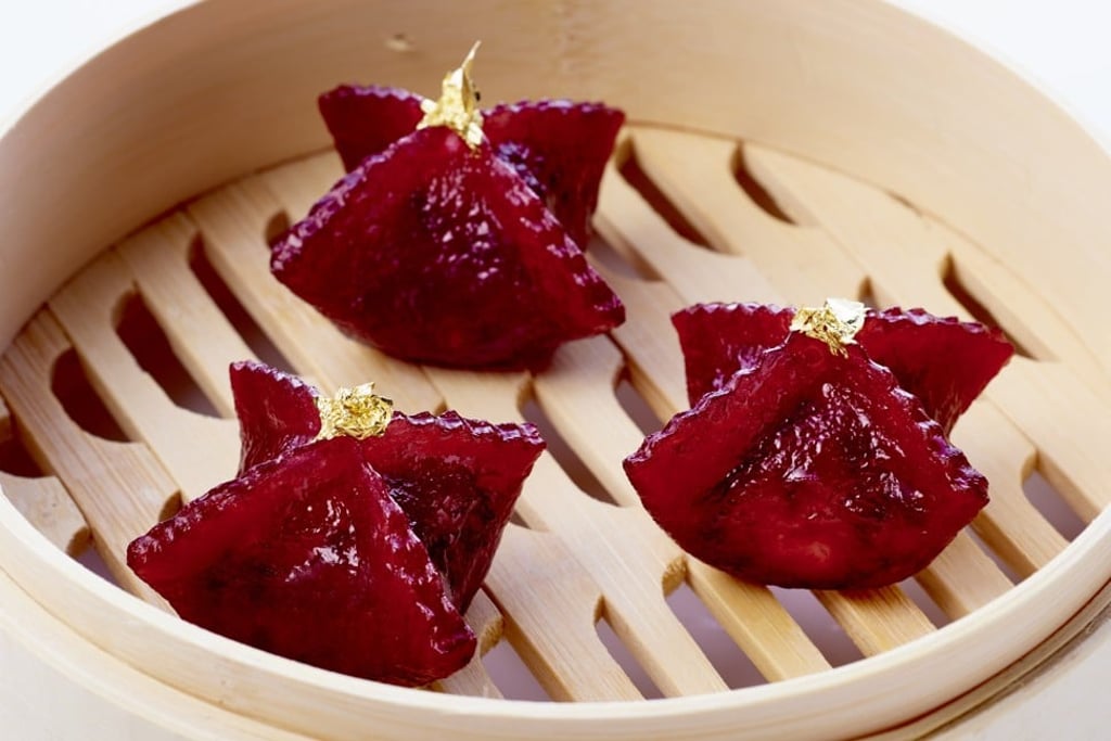 Red beetroot dim sum served at Shang Palace in Paris.