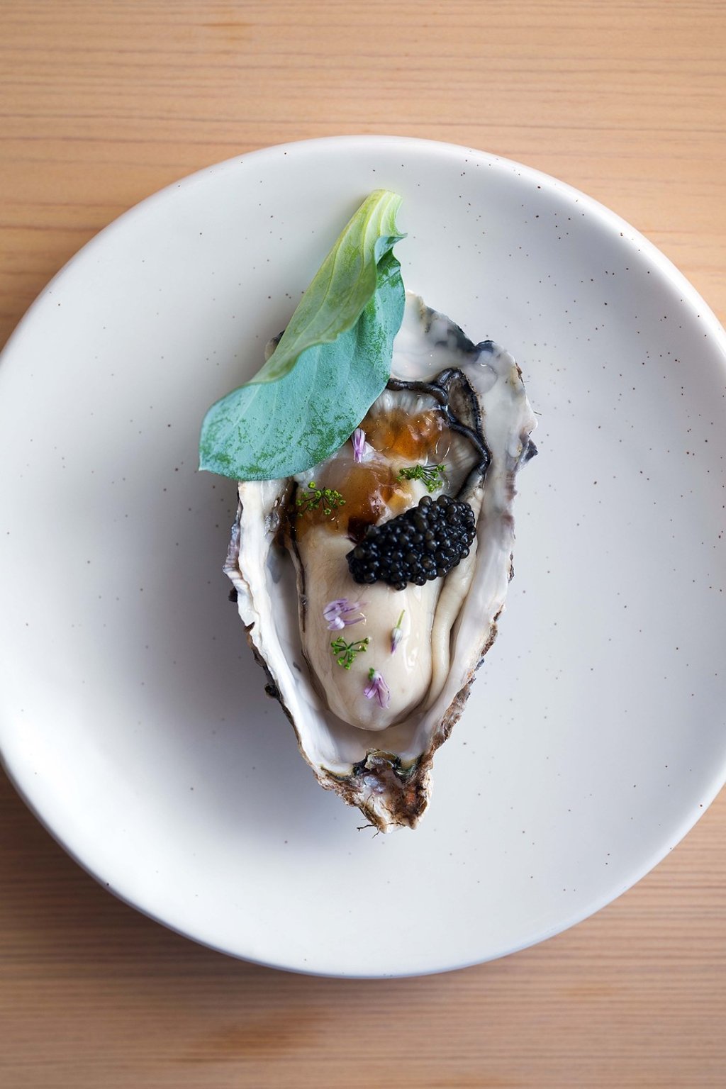 Akkeshi oyster with caviar and ponzu jelly.