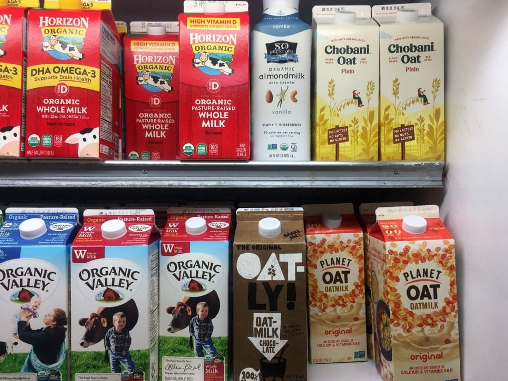 A selection of oat milk brands on display in a grocery shop in Manhattan, New York. Photo: AFP A selection of oat milk brands on display in a grocery shop in Manhattan, New York. Photo: AFP