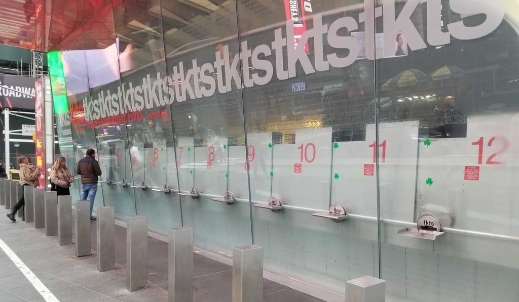 The TKTS booth in Times Square, where discounted tickets are sold to Broadway plays and musicals, was shut on Thursday after the closing of Broadway theatres. Photo: Mark Magnier