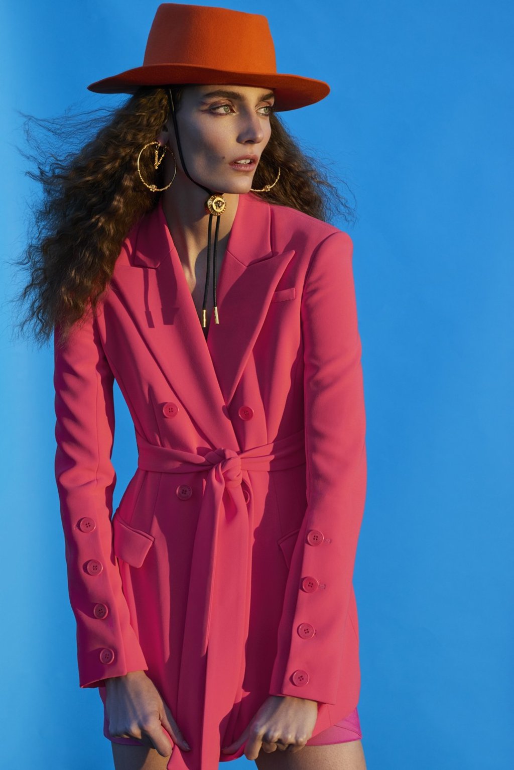 Versace hat, HK$7,900, earrings, price on request; Altuzarra blazer, HK$14,840; Derek Lam skirt, price on request. Photo: Mark Squires