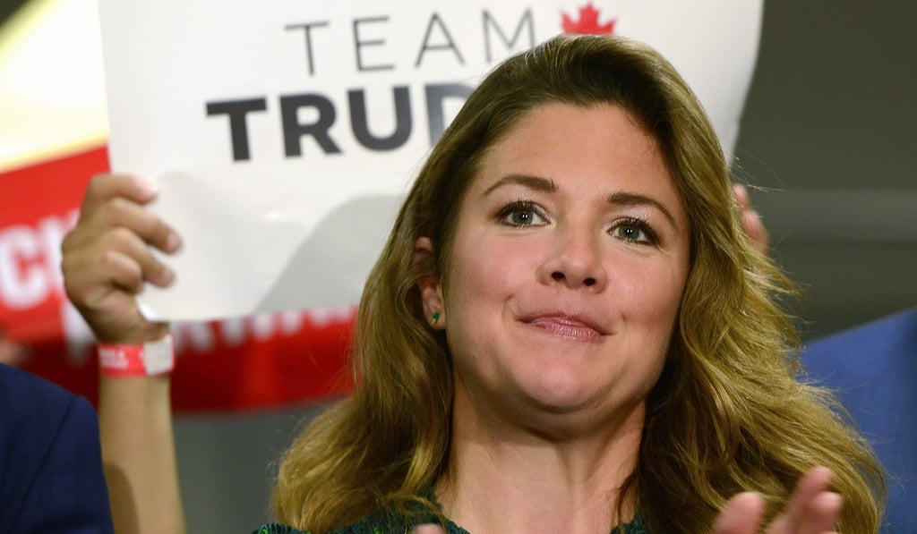 Sophie Gregoire Trudeau at a rally for her husband, Canadian Prime Minister Justin Trudeau, in October. Photo: The Canadian Press via AP Sophie Gregoire Trudeau at a rally for her husband, Canadian Prime Minister Justin Trudeau, in October. Photo: The Canadian Press via AP