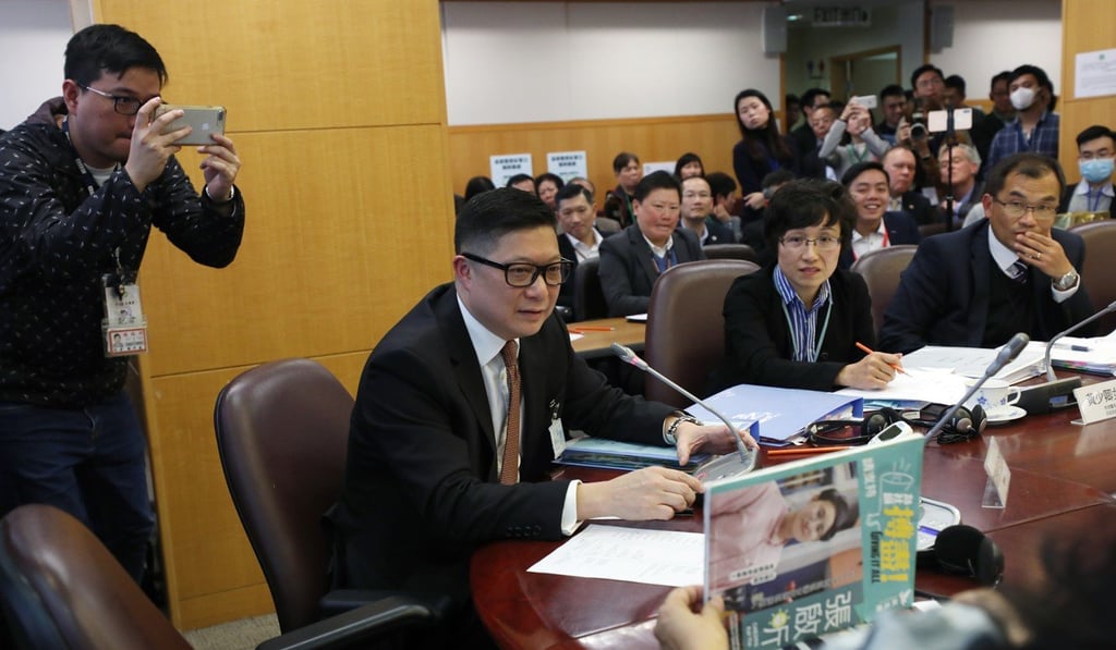Commissioner of Police Chris Tang Ping-keung attends a Central and Western District Council meeting on January 16. He would later walk out after council chairwoman Cheng Lai-king read out an impromptu motion condemning hims. Photo: Xiaomei Chen