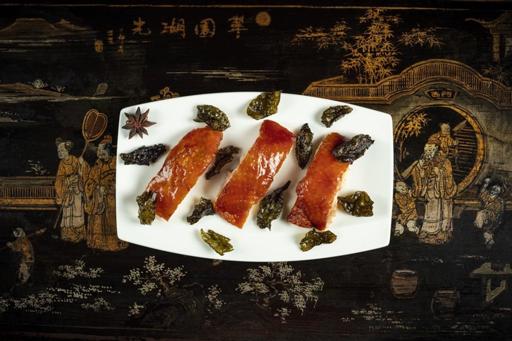 Tea-smoked crispy chicken.