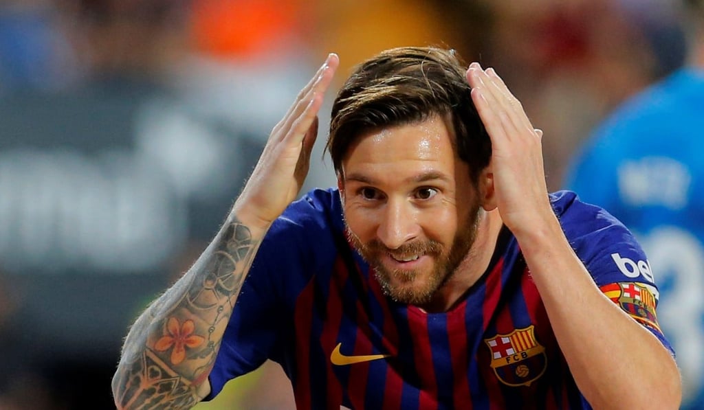 Barcelona's Lionel Messi celebrates scoring in 2018. He did not grow up idolising Paul Scholes. Photo: Reuters