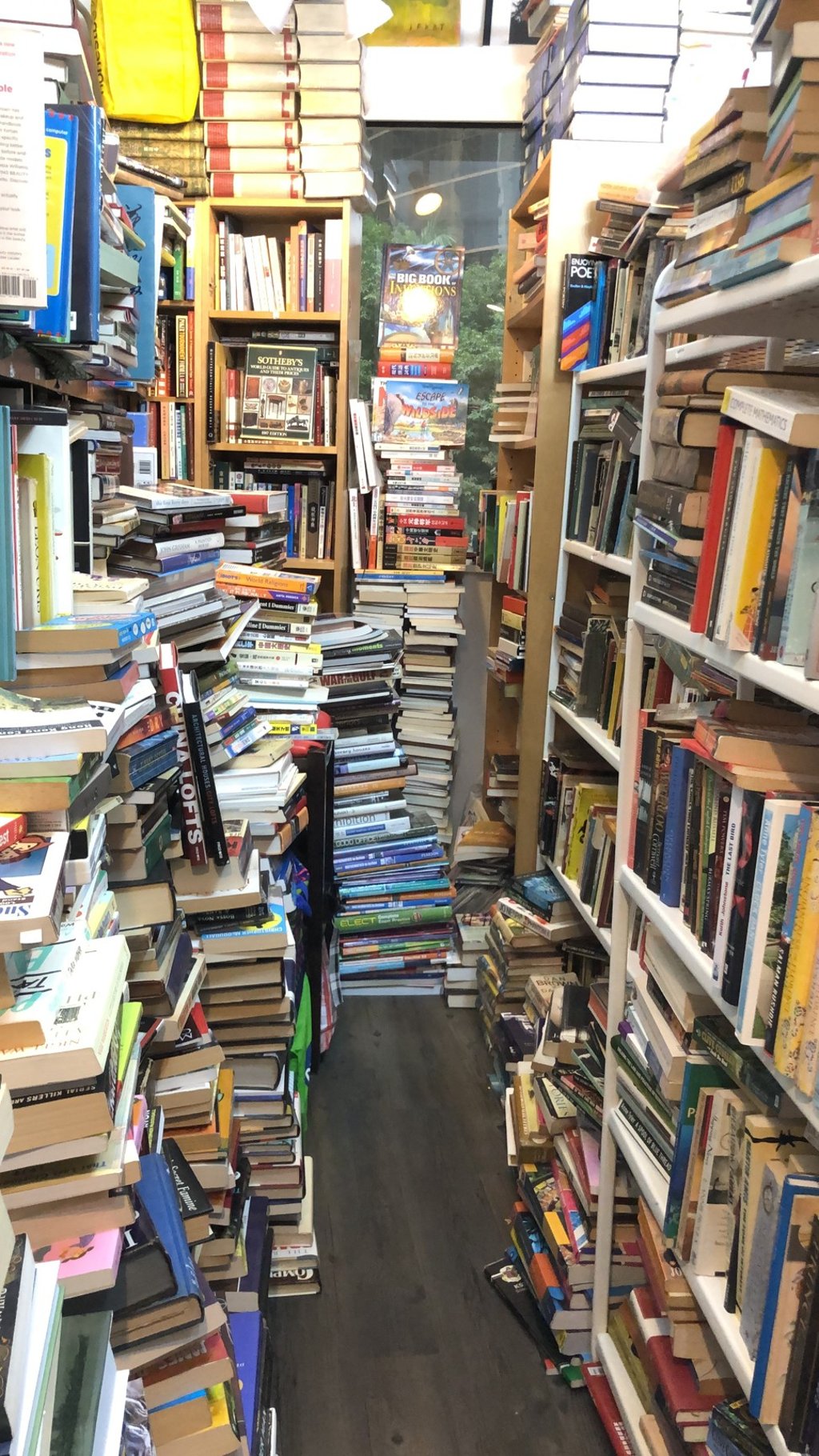 Floor to ceiling books in Flow Books. Photo: Christina Ko
