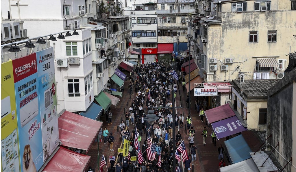 The border town of Sheung Shui played host to a rally against mainland Chinese parallel traders on January 5. Police ended up arresting about 50 after the march deviated from its authorised route. SCMP: Sam Tsang