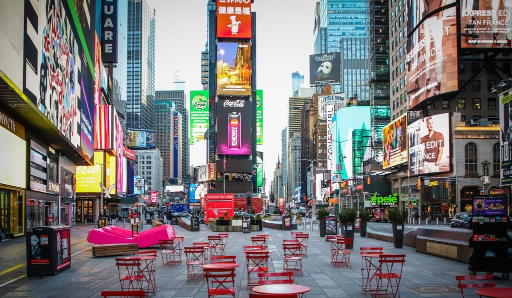 The usually busy Times Square in New York is almost deserted amid fears of the coronavirus outbreak. Photo: DPA