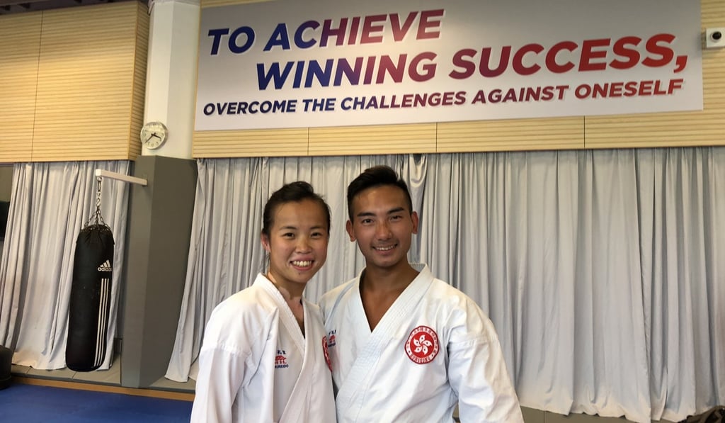 Tsang Yee-ting (left) with boyfriend Chris Cheng before the 2018 Asian Games. Photo: Chan Kin-wa
