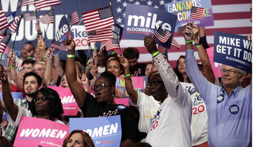 Supporters of Michael Bloomberg attend a primary election night campaign rally in Florida. Photo: AP Supporters of Michael Bloomberg attend a primary election night campaign rally in Florida. Photo: AP