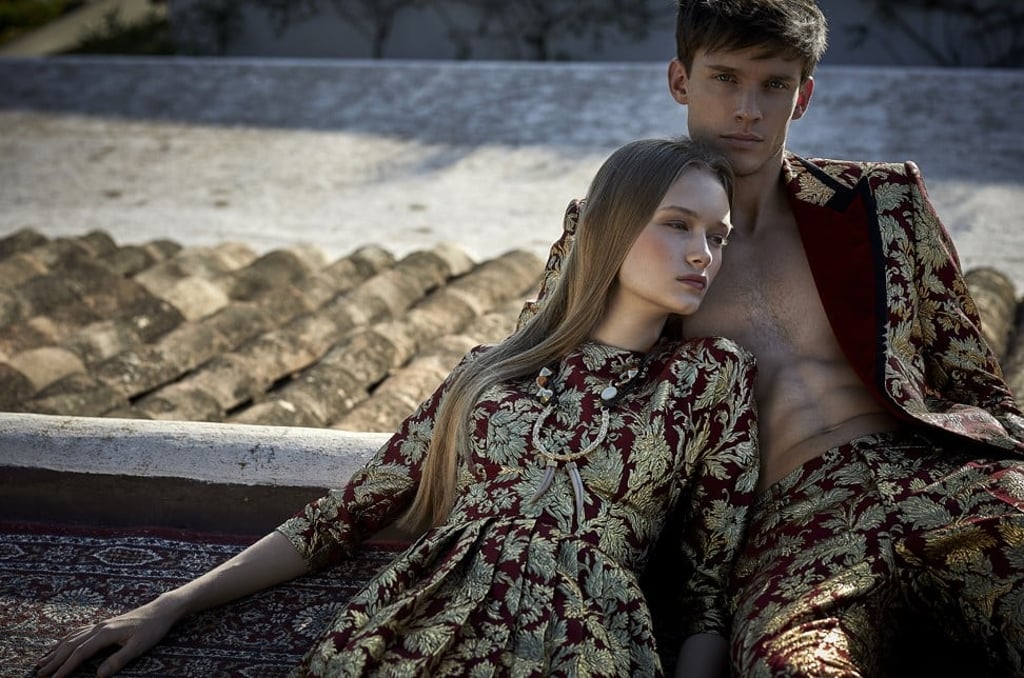 Chris: Dolce and Gabbana jacket and trousers, prices on request; Bianca: Dolce and Gabbana dress, price on request; Chloé necklace, HK$13,560 (US$1,746). Photo: Kate Davis-Macleod