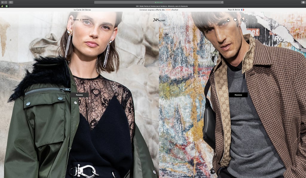 Womenswear and menswear looks available on 24S, the LVMH group’s online retailing portal.