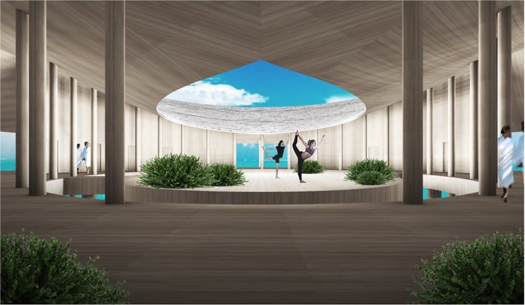 The spa will feature a teardrop-shaped floating yoga pavilion. Photo: Kagi Maldives