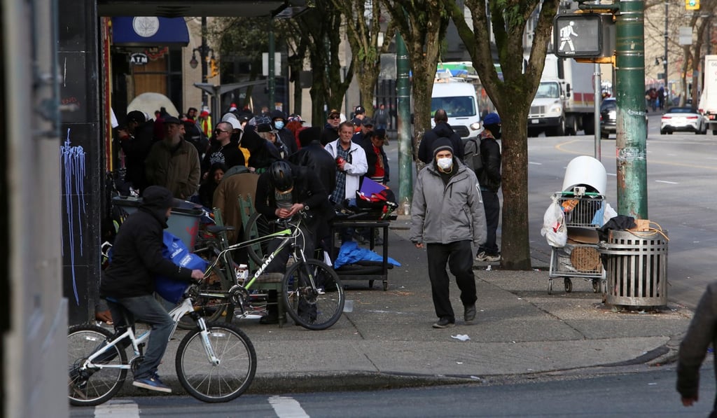 Residents of the Downtown Eastside in Vancouver, British Columbia, on Wednesday. Photo: Reuters Residents of the Downtown Eastside in Vancouver, British Columbia, on Wednesday. Photo: Reuters