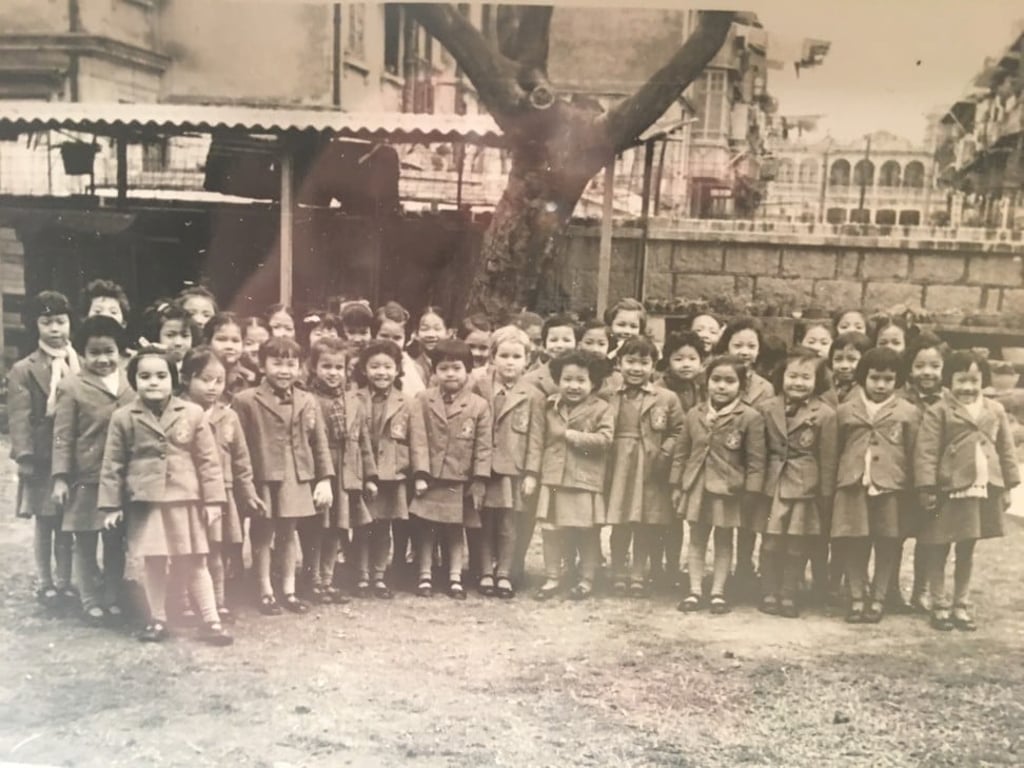 Lin (front row, third left) with schoolmates at the Diocesan Girls’ School in Kowloon.Photo: Diana Lin