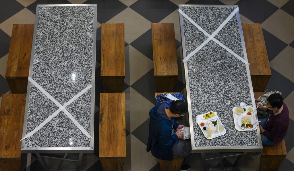 Tables are cordoned off as restaurants are forced to separate diners for the fight against Covid-19. Photo: Sam Tsang