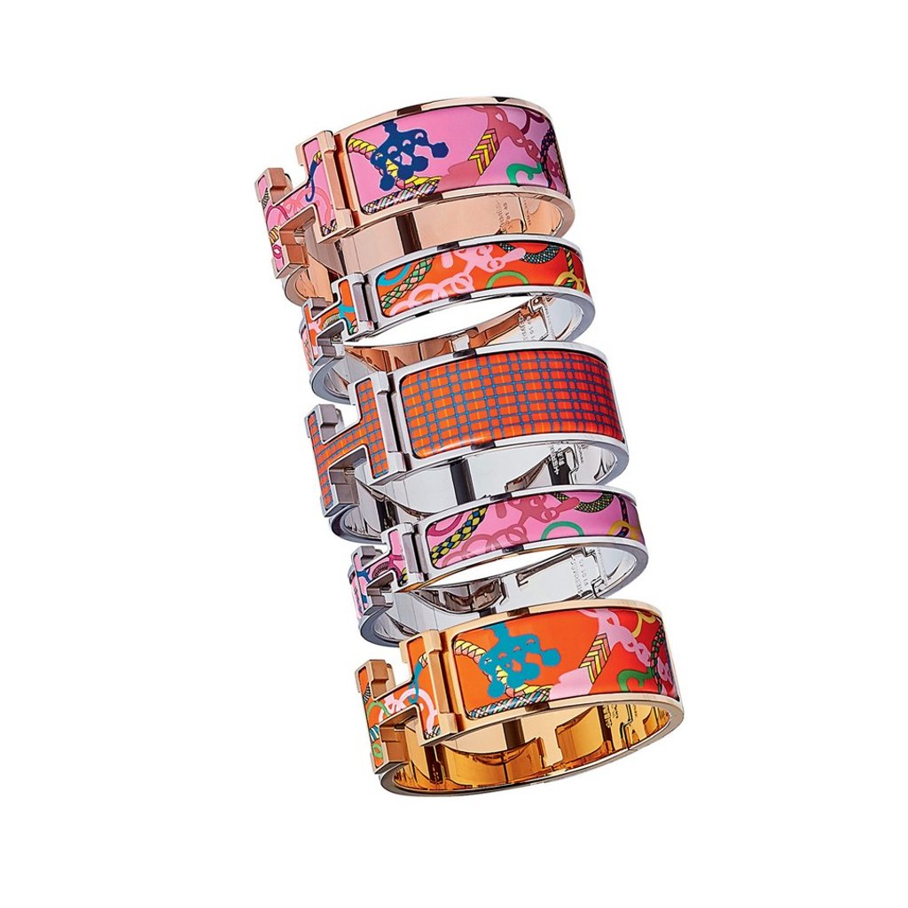 Hermès bracelets in printed enamel. Photo: Hermès