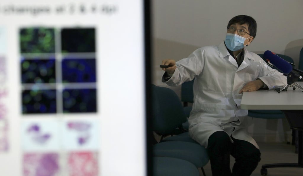 University of Hong Kong microbiologist Yuen Kwok-yung explains the new animal model his team has been using for Covid-19 experiments. Photo: May Tse