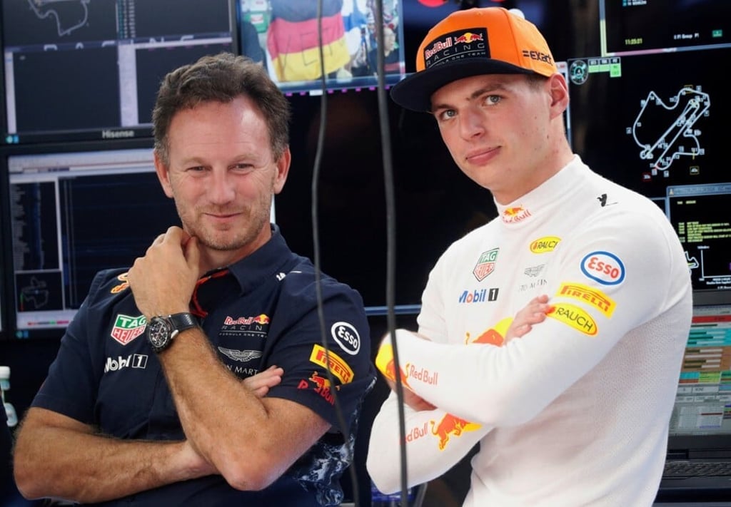 Christian Horner (left) with Red Bull's Max Verstappen. Photo: Reuters