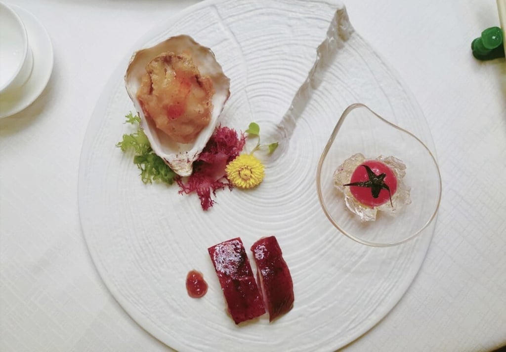 Gillardeau oyster and roast goose, by Au Yeung. Photo: Jade Dragon