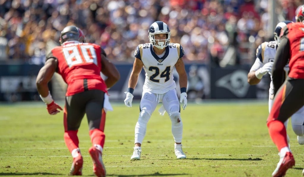 Chinese-American Rapp secures an interception against the Arizona Cardinals in a breakout performance last year. Photo: Handout