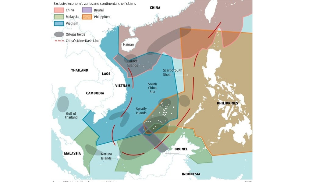 South China Sea exclusive economic zones and continental shelf claims. CSIS Asia Maritime Transparency Initiative/SCMP