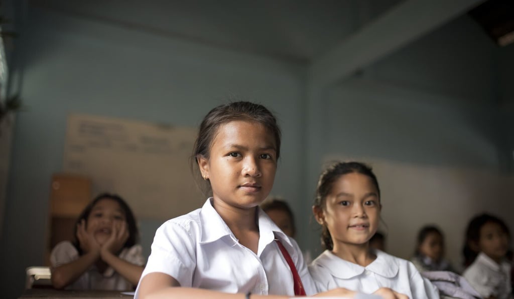 Schoolgirls in a classroom at a Khmer village near Siem Reap, Cambodia, in December 2015. The country’s human development index value has increased substantially since 1990. Photo: Shutterstock