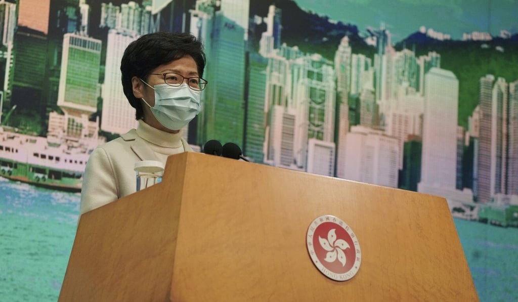 Hong Kong Chief Executive Carrie Lam addresses the media on Tuesday. Photo: Robert Ng