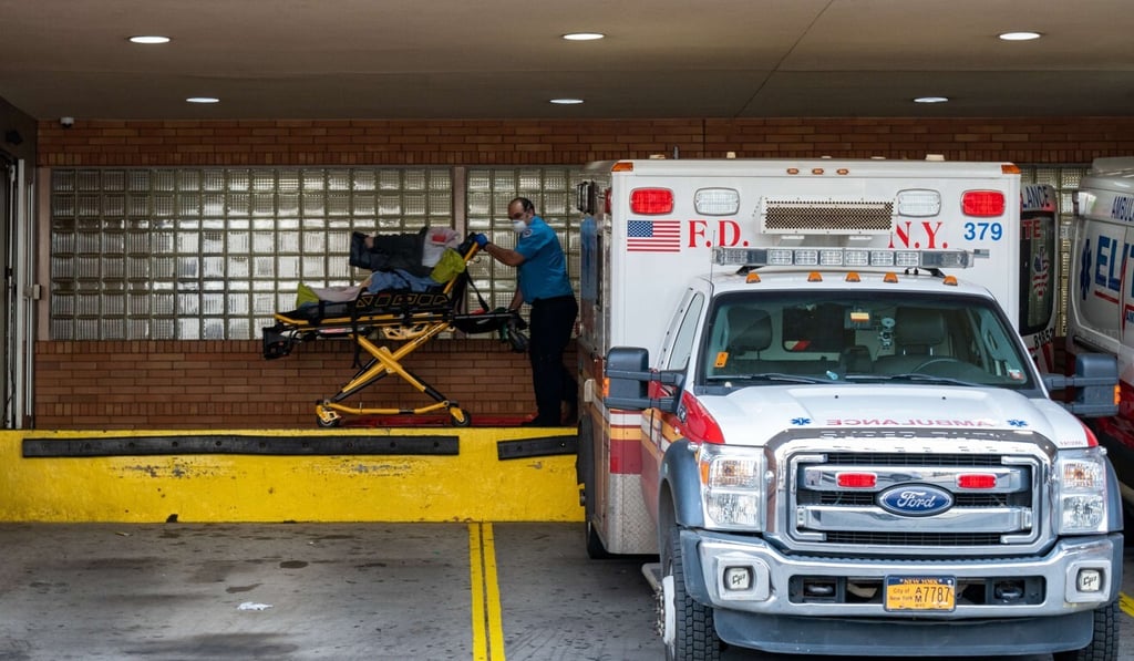 A person is transported from an ambulance to the emergency room at Wyckoff Heights Medical Centre in New York, United States. Photo: AFP A person is transported from an ambulance to the emergency room at Wyckoff Heights Medical Centre in New York, United States. Photo: AFP