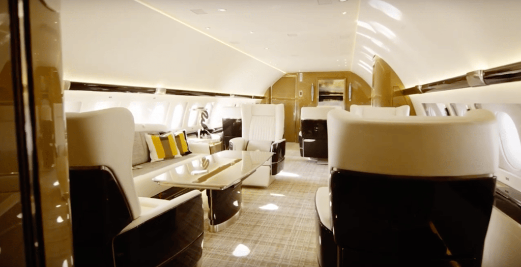 The spacious interior of the Airbus ACJ319 allows for four passenger sections including the master bedroom, main lounge, dining area and private lounge, as well as a crew rest area and two galleys. Photo: YouTube The spacious interior of the Airbus ACJ319 allows for four passenger sections including the master bedroom, main lounge, dining area and private lounge, as well as a crew rest area and two galleys. Photo: YouTube