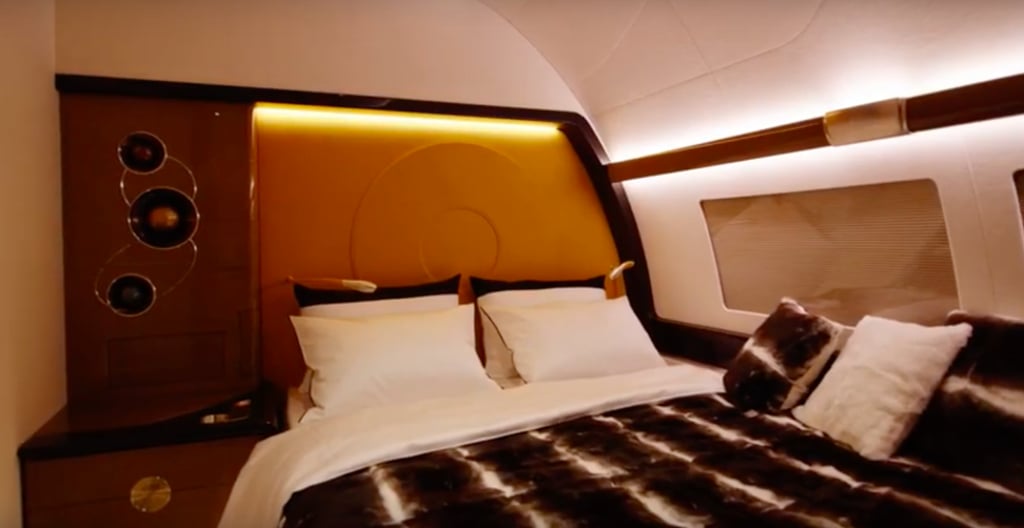 Master bedroom of Airbus A319 Corporate Jet. Photo: YouTube Master bedroom of Airbus A319 Corporate Jet. Photo: YouTube