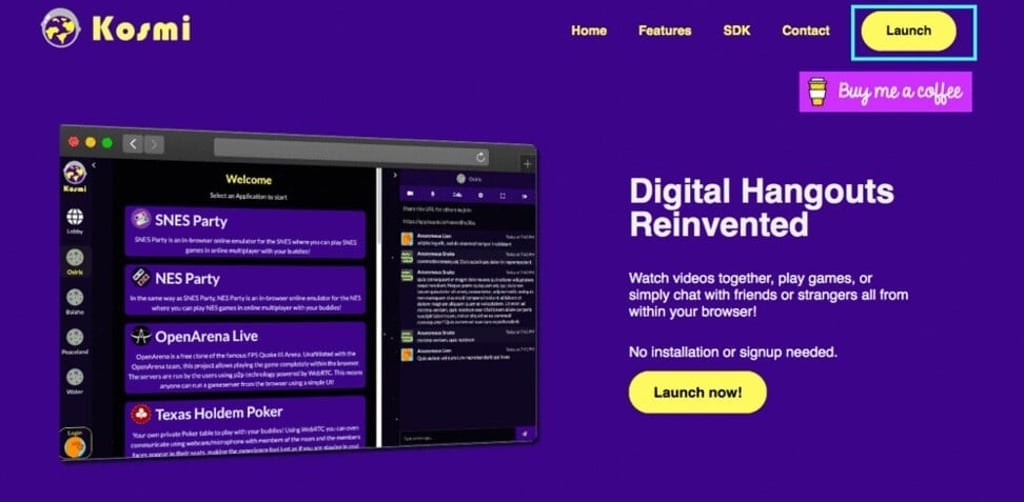 How the Kosmi website works. Photo: Kosmi