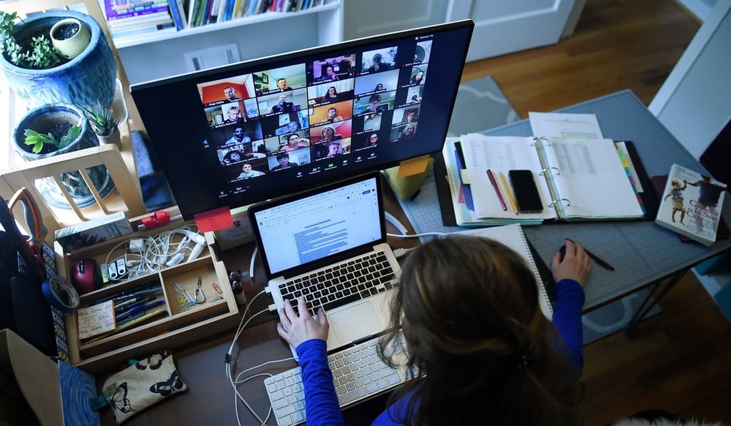 A US teacher uses Zoom to tutor her students on April 1, 2020. Photo: AFP A US teacher uses Zoom to tutor her students on April 1, 2020. Photo: AFP