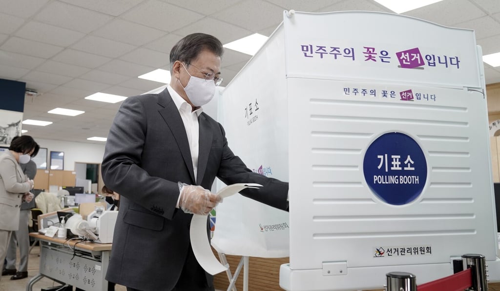 President Moon Jae-in’s government has been credited with getting the outbreak under control. Photo: Yonhap via Reuters