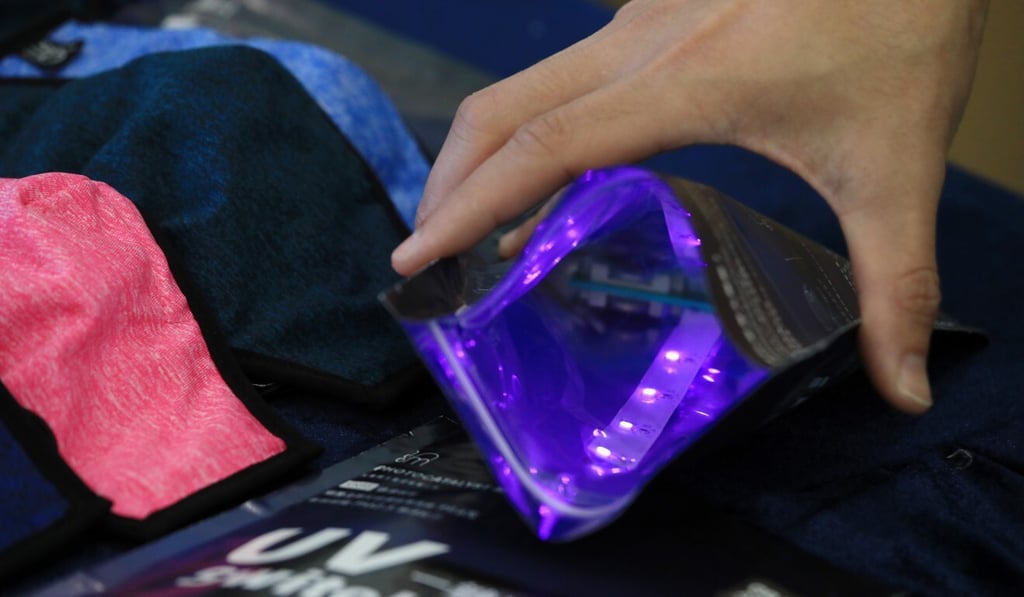 According to Stark Chan, the battery-powered UV bags that come with his reusable mask kill bacteria by triggering a reaction in their ‘photocatalytic coating’. Photo: May Tse