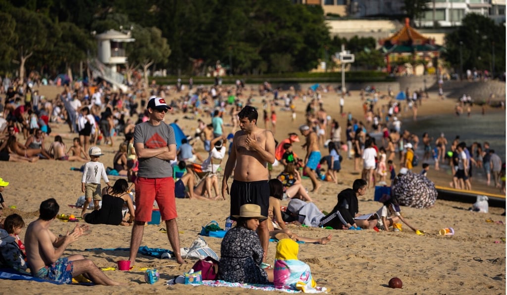 The crowd at Repulse Bay Beach on Sunday. Photo: EPA