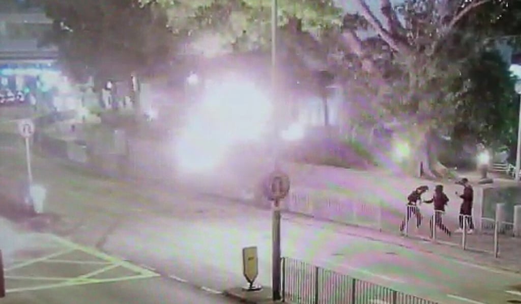 Petrol bombs were thrown at Kwai Chung Police Station on January 29. Photo: Handout