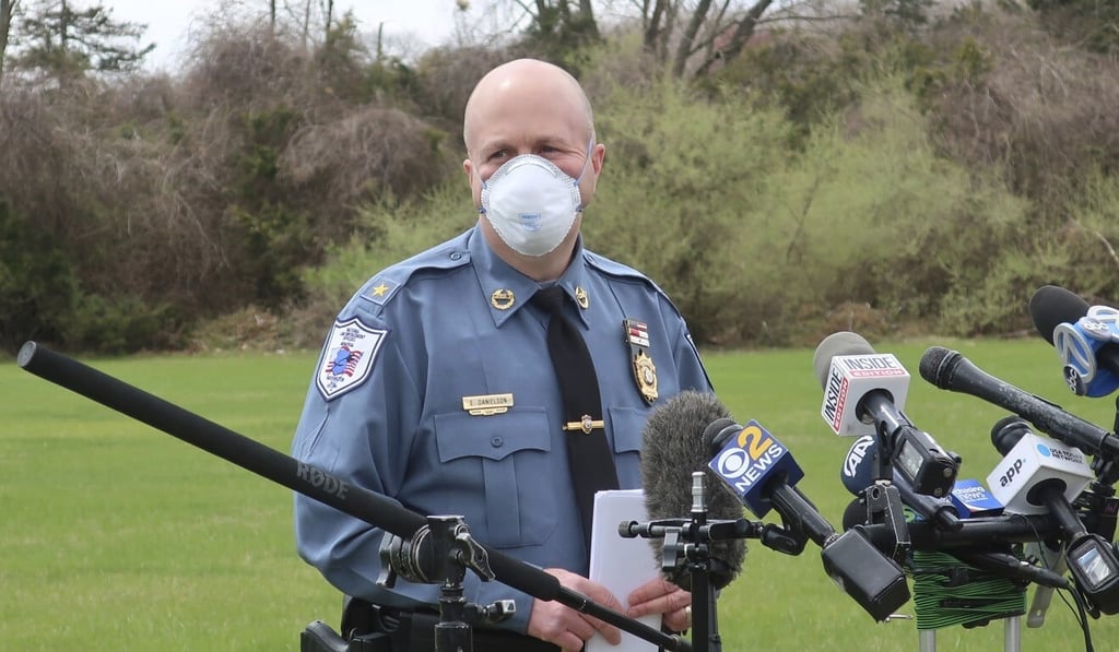 Andover Township Police Chief Eric Danielson briefs the media at the Andover Subacute and Rehabilitation Centre in New Jersey on Thursday. Photo: AP