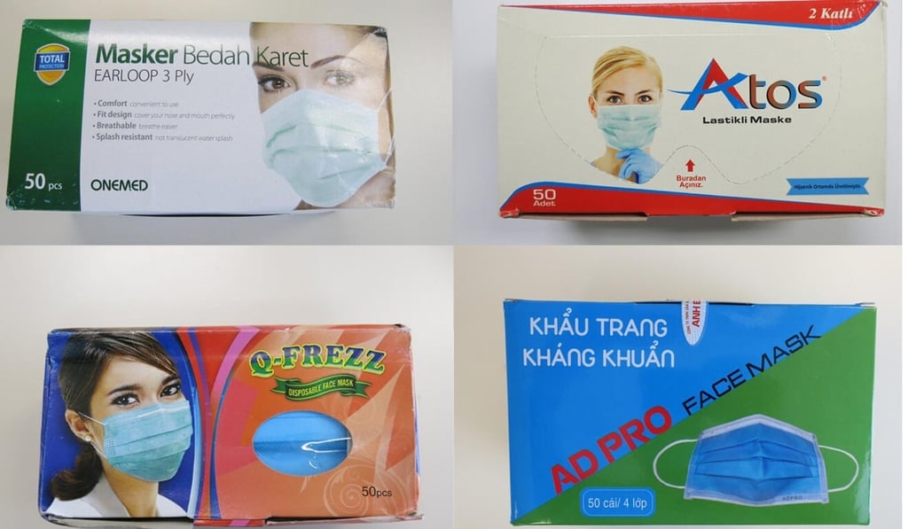 The four brands of masks that failed quality control tests. Photo: Handout