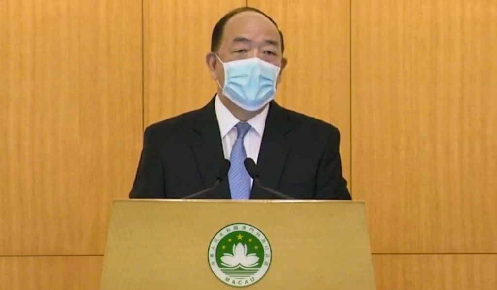Ho Iat-seng, chief executive of Macau, says the Covid-19 pandemic has exposed the “vulnerability and risks” of the gambling hub economy’s overreliance on gaming tourism. Photo: RTHK