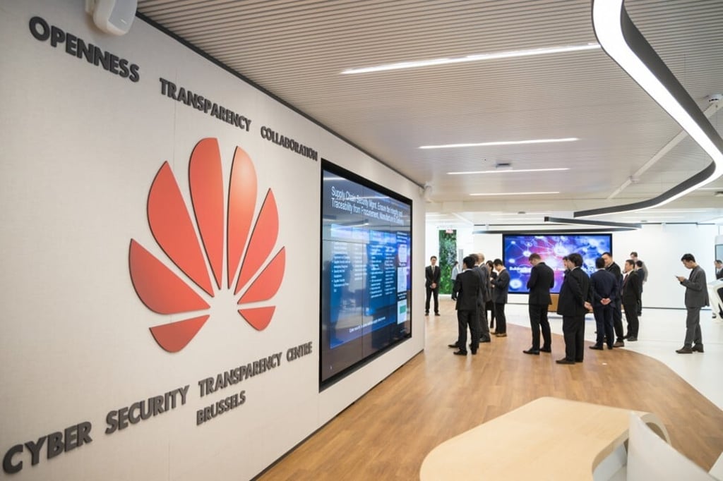 A Huawei Technologies employee welcomes visitors at the company’s Cyber Security Transparency Centre in Brussels, Belgium. Photo: Handout