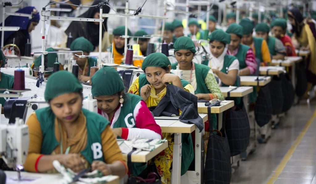 Trainees work at a garment factory near Dhaka, Bangladesh, in April 2018. About 4.1 million people work in apparel factories in Bangladesh, the world’s second-largest garment exporter after China. Photo: AP