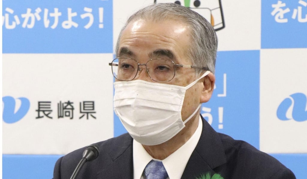 Nagasaki Governor Hodo Nakamura speaks during a news conference at his office on Wednesday. Photo: Kyodo