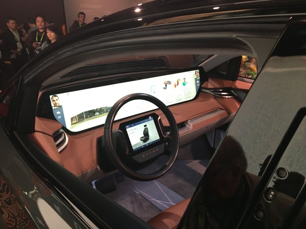 The dashboard of Byton’s M-Byte electric SUV, seen at the CES 2020 trade show in Las Vegas in January, features a 48-inch high-resolution display. This car was set to go on sale later this year. Photo: Agence France-Presse