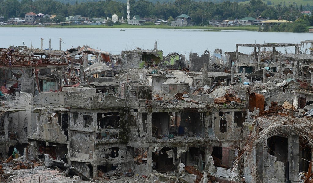 Bombed-out buildings are seen inside what was the main battle area between government troops and IS-linked militants in Marawi, in this 2017 file photo. Photo: AFP